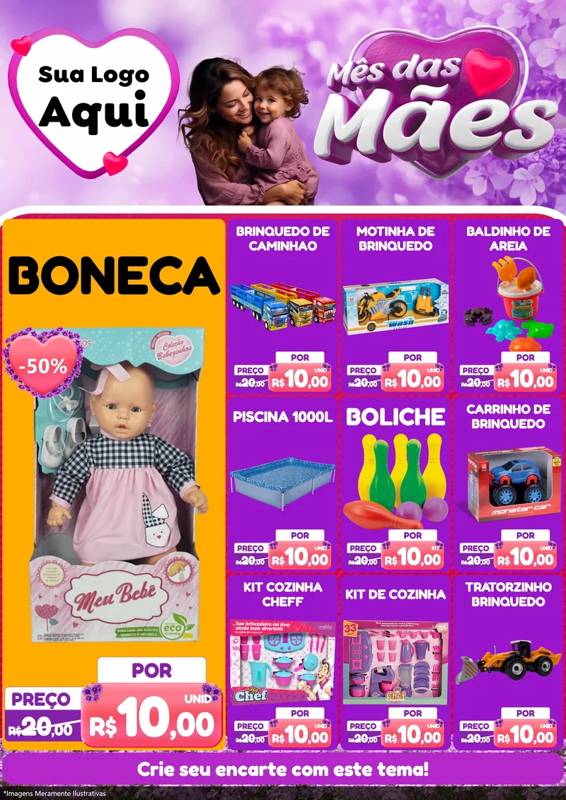 Modelo de Encarte para Encarte A4 Vertical com o tema Mês das Mães para Brinquedos