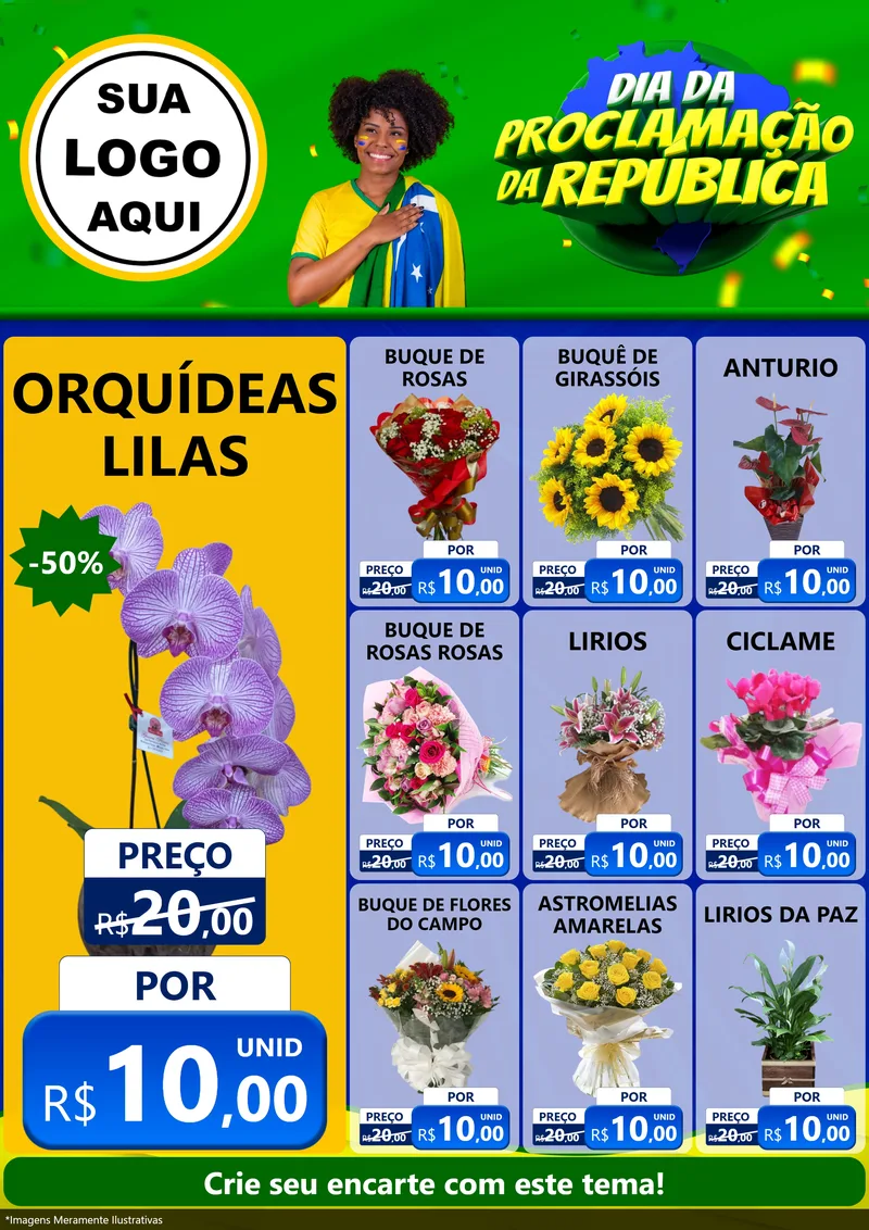 Modelo de Encarte para Encarte A4 Vertical com o tema Dia Da Proclamação Da República para Floricultura e jardim