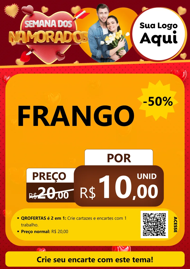 Modelo de Cartaz para Cartaz A4 Vertical com o tema Semana dos Namorados para Assados