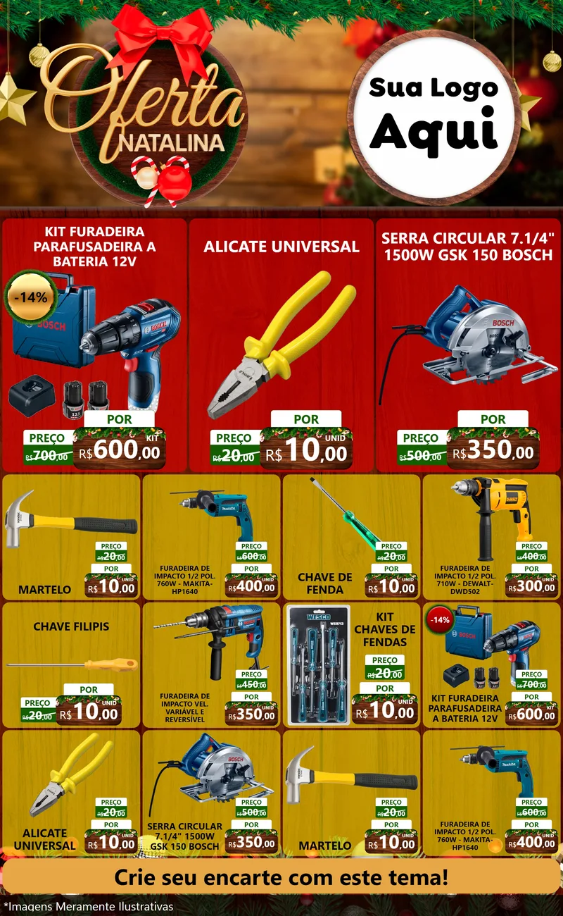 Modelo de Encarte para Encarte Grande com o tema Ofertas Natalina para Maquinas e Ferramentas