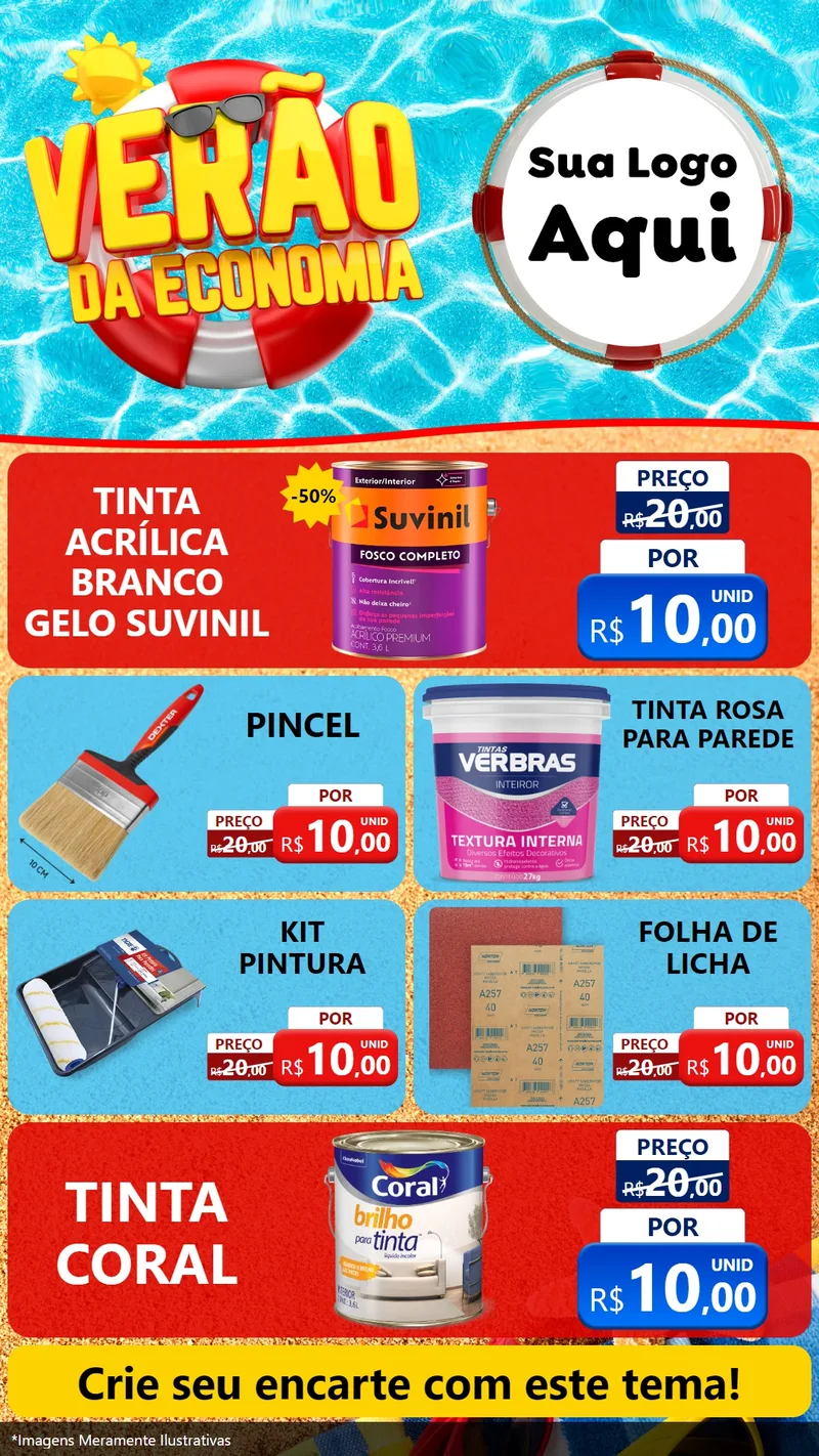 Modelo de TV para TV Vertical com o tema Verão da Economia para Tintas e Ferramentas