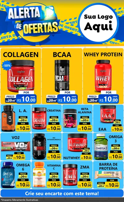 Modelo de Encarte para Encarte Grande com o tema Alerta de Ofertas para Suplementos alimentares