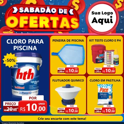 Modelo de Rede Social para Feed Facebook com o tema Sabadão de Ofertas para Produtos para Piscina