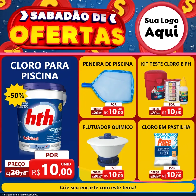 Modelo de Rede Social para Feed Facebook com o tema Sabadão de Ofertas para Produtos para Piscina