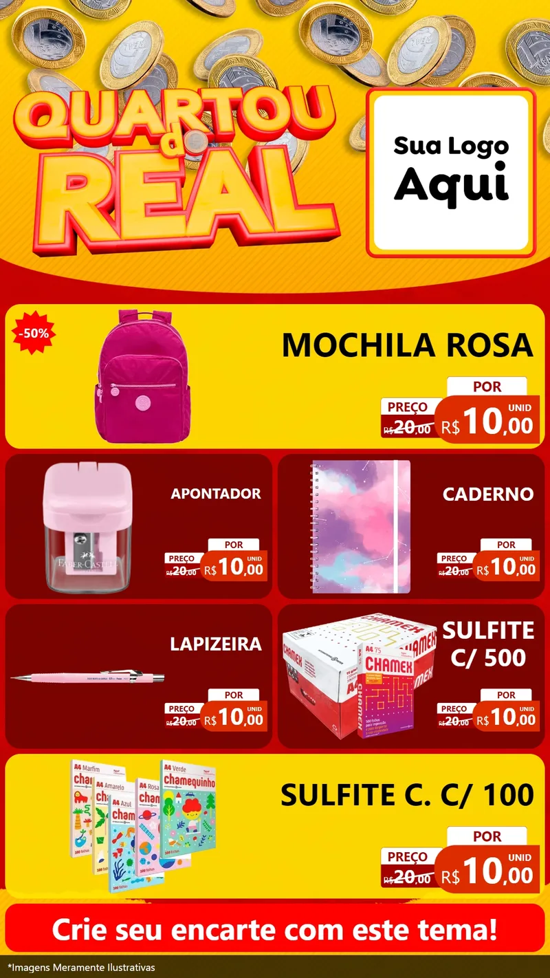 Modelo de TV para TV Vertical com o tema Quartou do Real para Papelaria