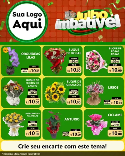Modelo de Rede Social para Feed Instagram com o tema Julho Imbatível para Floricultura e jardim