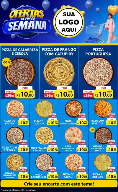 Modelo de Encarte para Encarte Grande com o tema Ofertas de Fim de Semana para Pizzaria