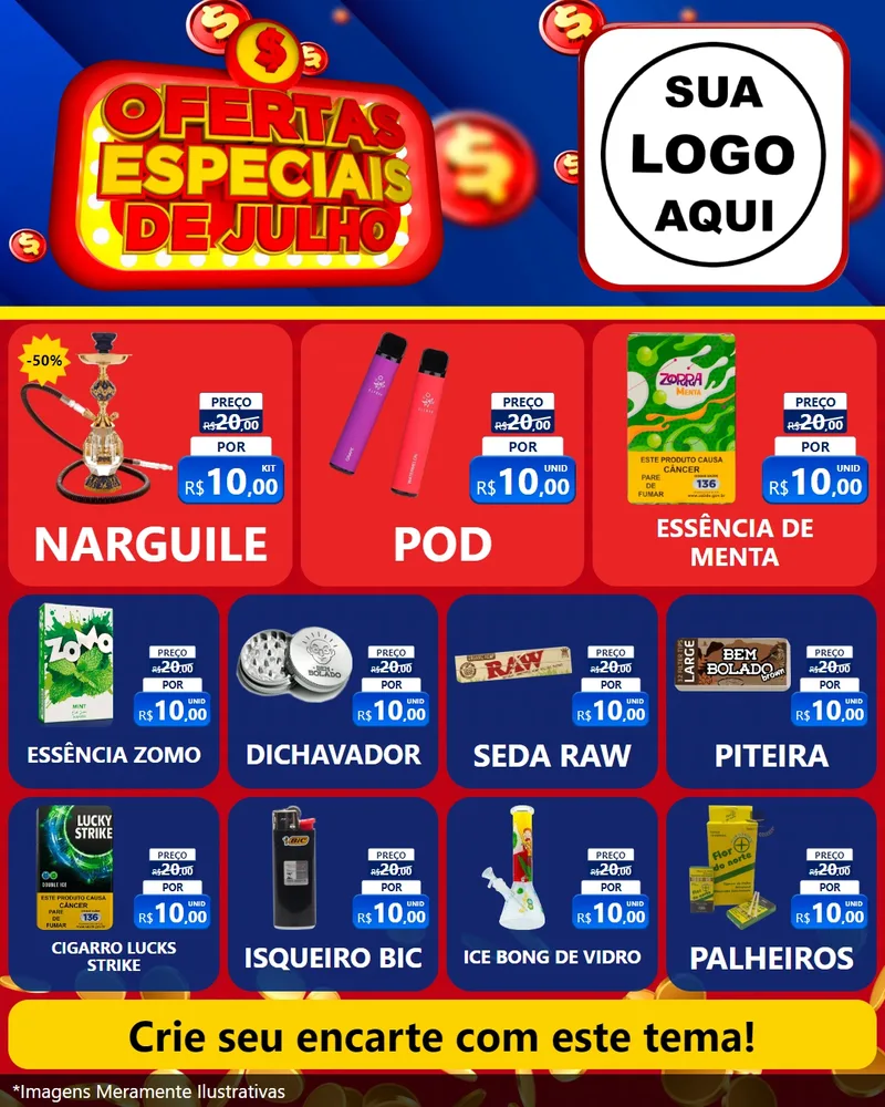 Modelo de Rede Social para Feed Instagram com o tema Ofertas Especiais de Julho para Tabacaria