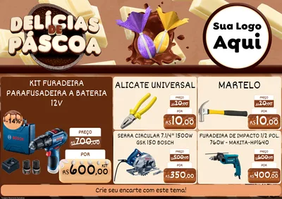 Modelo de Encarte para Encarte A4 Horizontal com o tema Delícias de Páscoa para Maquinas e Ferramentas