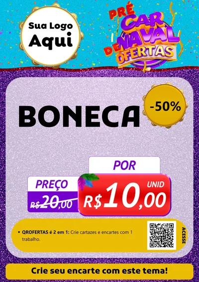 Modelo de Cartaz para Cartaz A4 Vertical com o tema Pré Carnaval de Ofertas para Brinquedos