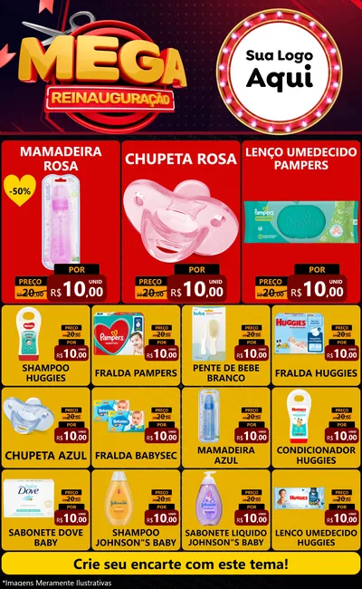 Modelo de Encarte para Encarte Grande com o tema Mega Reinauguração para Bebês