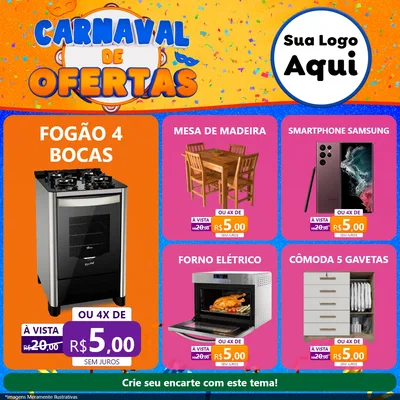 Modelo de Rede Social para Feed Facebook com o tema Carnaval de Ofertas para Móveis e Eletro