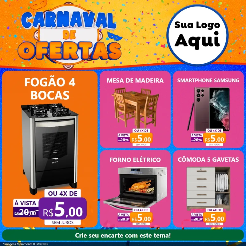 Modelo de Rede Social para Feed Facebook com o tema Carnaval de Ofertas para Móveis e Eletro