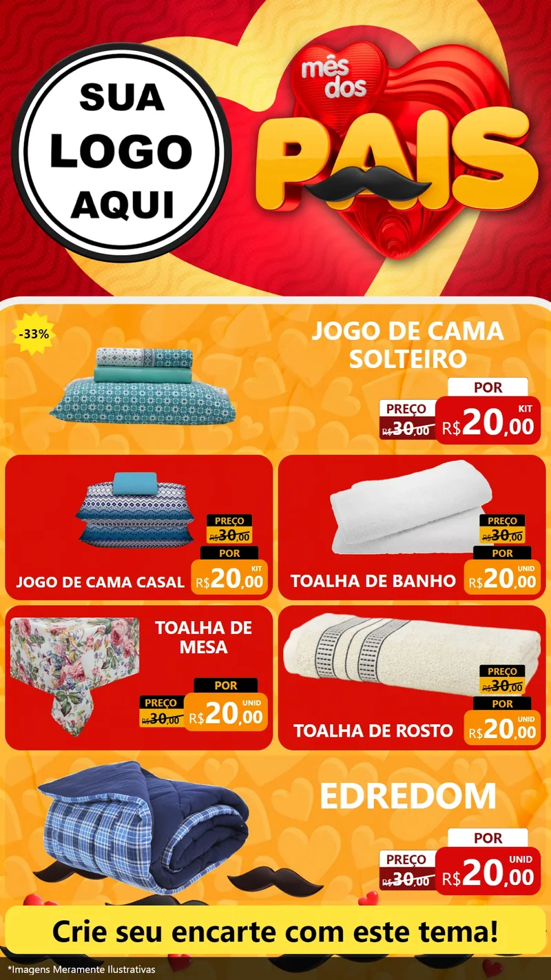 Modelo de TV para TV Vertical com o tema Mês Dos Pais para Cama, Mesa e Banho