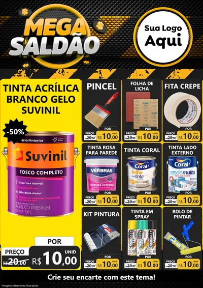 Modelo de Encarte para Encarte A4 Vertical com o tema Mega Saldão para Tintas e Ferramentas