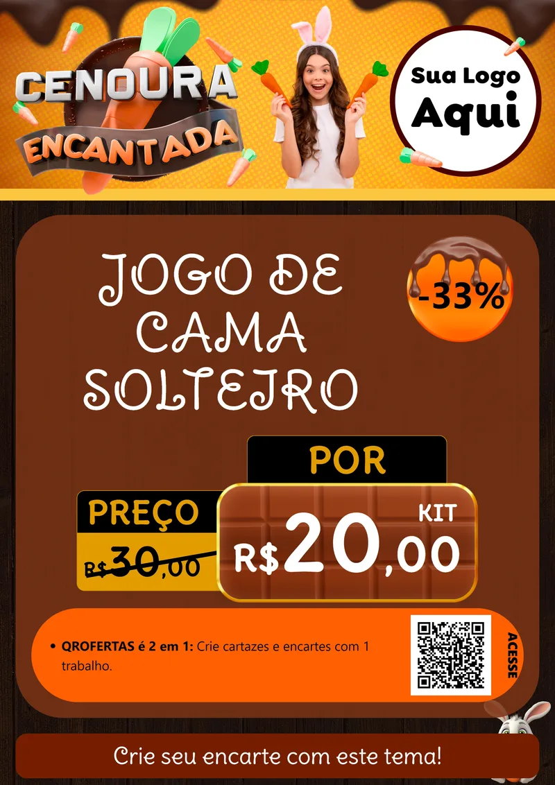 Modelo de Cartaz para Cartaz A4 Vertical com o tema Cenoura Encantada - Páscoa para Cama, Mesa e Banho