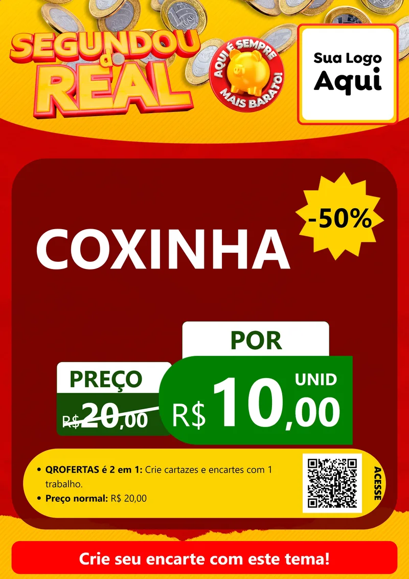 Modelo de Cartaz para Cartaz A4 Vertical com o tema Segundou do Real para Salgadaria