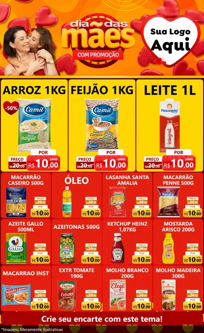 Modelo de Encarte para Encarte Grande com o tema Dia das Mães com Promoção para Supermercado