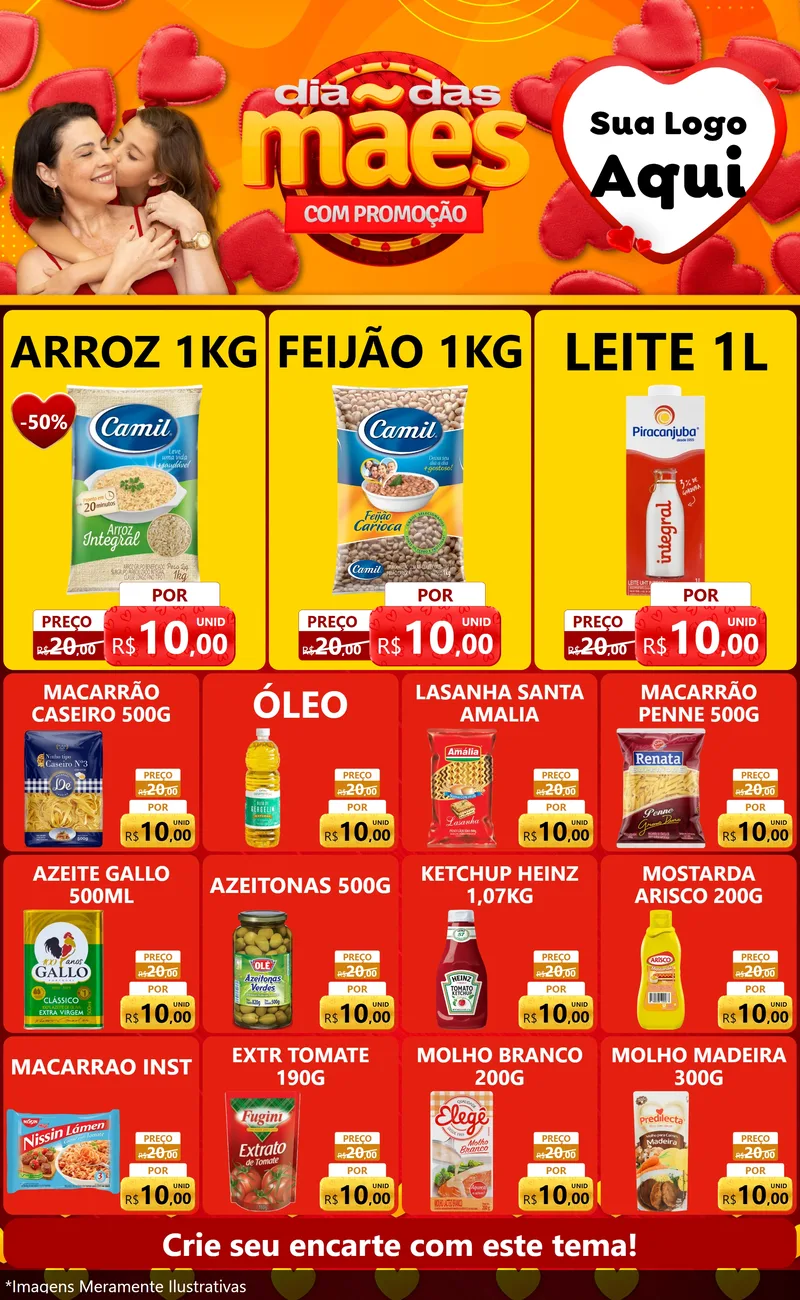 Modelo de Encarte para Encarte Grande com o tema Dia das Mães com Promoção para Supermercado