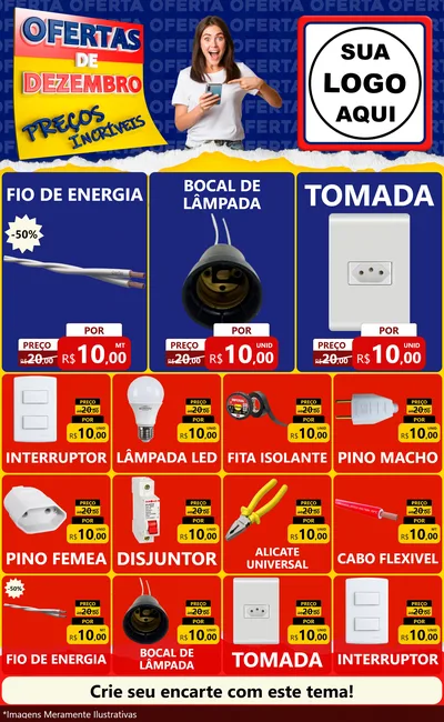 Modelo de Encarte para Encarte Grande com o tema Ofertas de Dezembro - Preços Incríveis para Materiais Elétricos