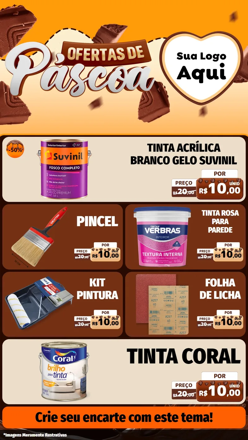 Modelo de TV para TV Vertical com o tema Ofertas de Páscoa para Tintas e Ferramentas