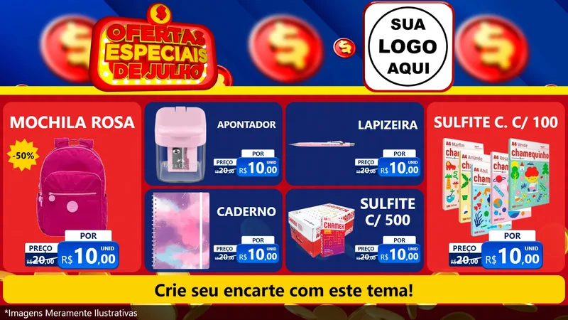 Modelo de TV para TV Horizontal com o tema Ofertas Especiais de Julho para Papelaria