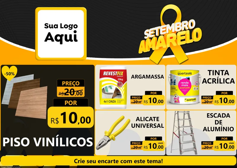 Modelo de Encarte para Encarte A4 Horizontal com o tema Setembro Amarelo para Material para Construção