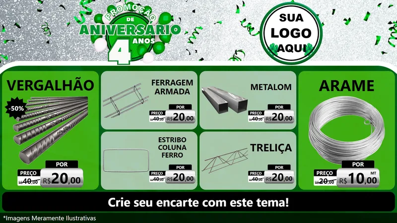 Modelo de TV para TV Horizontal com o tema Promoção de Aniversário - 4 Anos para Ferragens