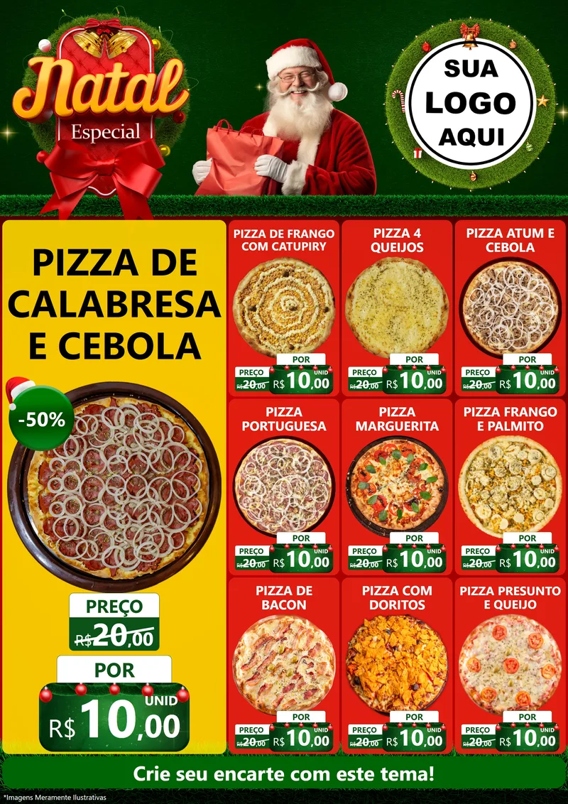 Modelo de Encarte para Encarte A4 Vertical com o tema Natal Especial para Pizzaria