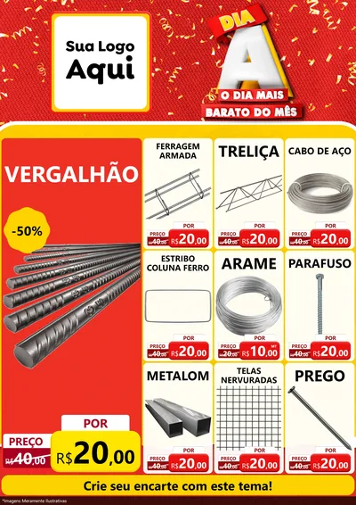 Modelo de Encarte para Encarte A4 Vertical com o tema Dia A o Dia Mais Barato do Mês para Ferragens