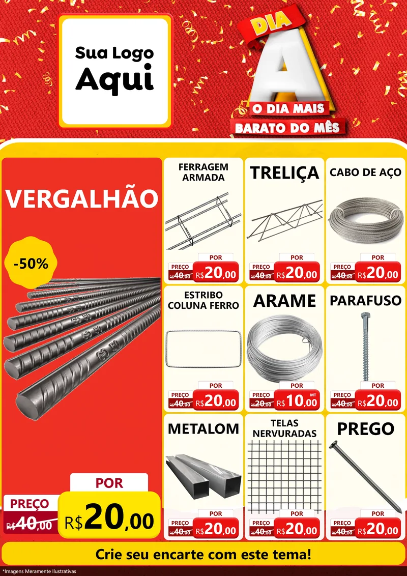Modelo de Encarte para Encarte A4 Vertical com o tema Dia A o Dia Mais Barato do Mês para Ferragens