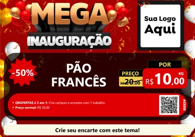 Modelo de Cartaz para Cartaz A4 Horizontal com o tema Mega Inauguração para Padaria