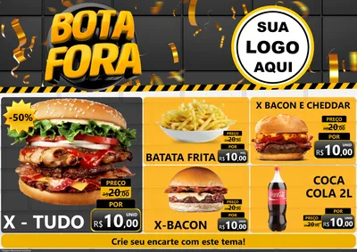 Modelo de Encarte para Encarte A4 Horizontal com o tema Bota Fora para Hamburgueria