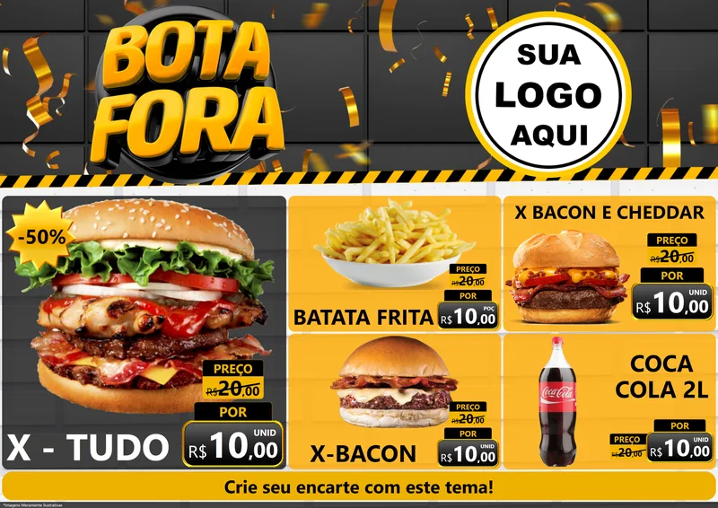 Modelo de Encarte para Encarte A4 Horizontal com o tema Bota Fora para Hamburgueria