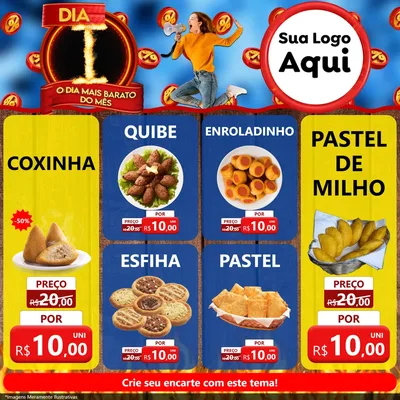Modelo de Rede Social para Feed Facebook com o tema Dia I - O Dia Mais Barato Do Mês para Salgadaria
