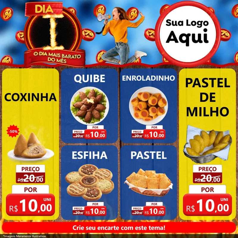 Modelo de Rede Social para Feed Facebook com o tema Dia I - O Dia Mais Barato Do Mês para Salgadaria