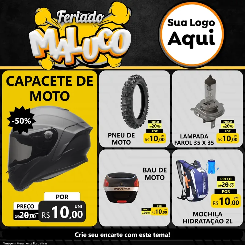 Modelo de Rede Social para Feed Facebook com o tema Feriado Maluco para Moto peças