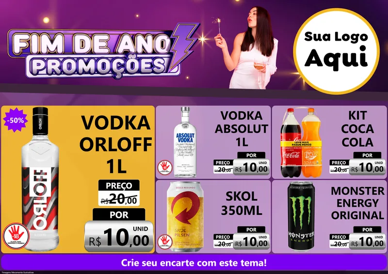 Modelo de Encarte para Encarte A4 Horizontal com o tema Fim de Ano Promoções para Distribuidora de bebidas