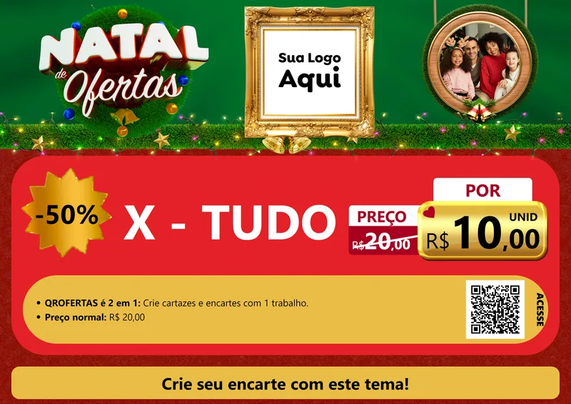 Modelo de Cartaz para Cartaz A4 Horizontal com o tema Natal de Ofertas para Hamburgueria