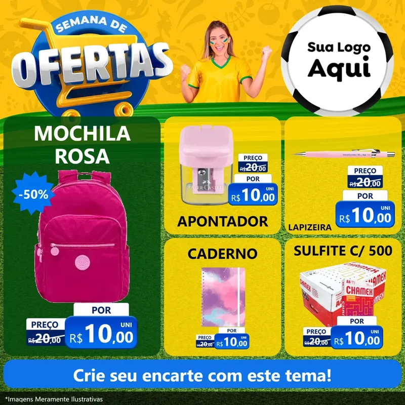 Modelo de Rede Social para Feed Facebook com o tema Semana de Ofertas - Copa para Papelaria