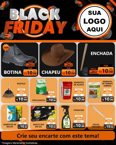 Modelo de Rede Social para Feed Instagram com o tema Black Friday para Agropecuária