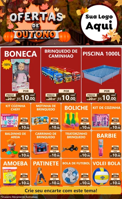 Modelo de Encarte para Encarte Grande com o tema Ofertas de Outono para Brinquedos