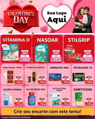 Modelo de Rede Social para Feed Instagram com o tema Valentine's Day para Farmácia