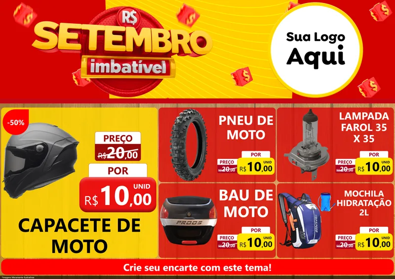 Modelo de Encarte para Encarte A4 Horizontal com o tema Setembro Imbatível para Moto peças