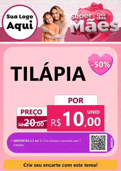 Modelo de Cartaz para Cartaz A4 Vertical com o tema Super Dia Das Mães para Peixaria