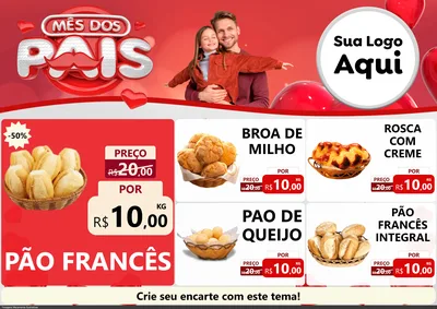 Modelo de Encarte para Encarte A4 Horizontal com o tema Mês dos Pais para Padaria