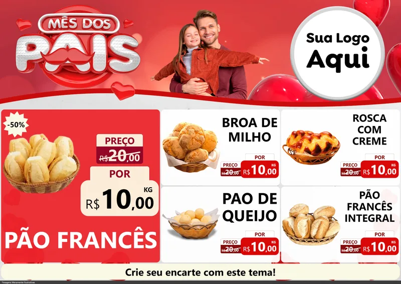 Modelo de Encarte para Encarte A4 Horizontal com o tema Mês dos Pais para Padaria