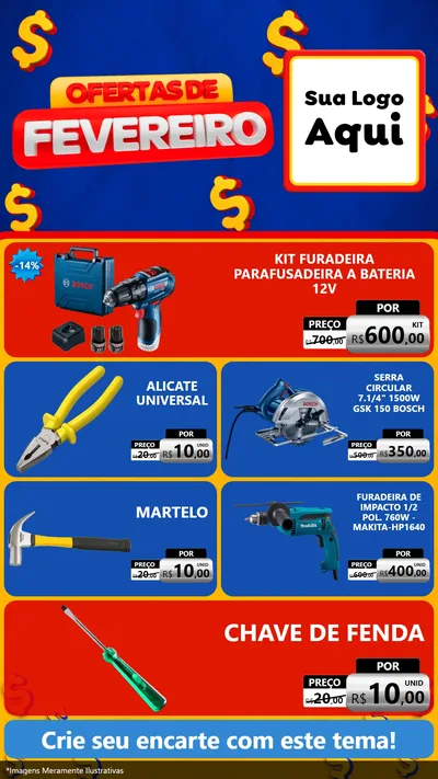Modelo de TV para TV Vertical com o tema Ofertas de Fevereiro para Maquinas e Ferramentas