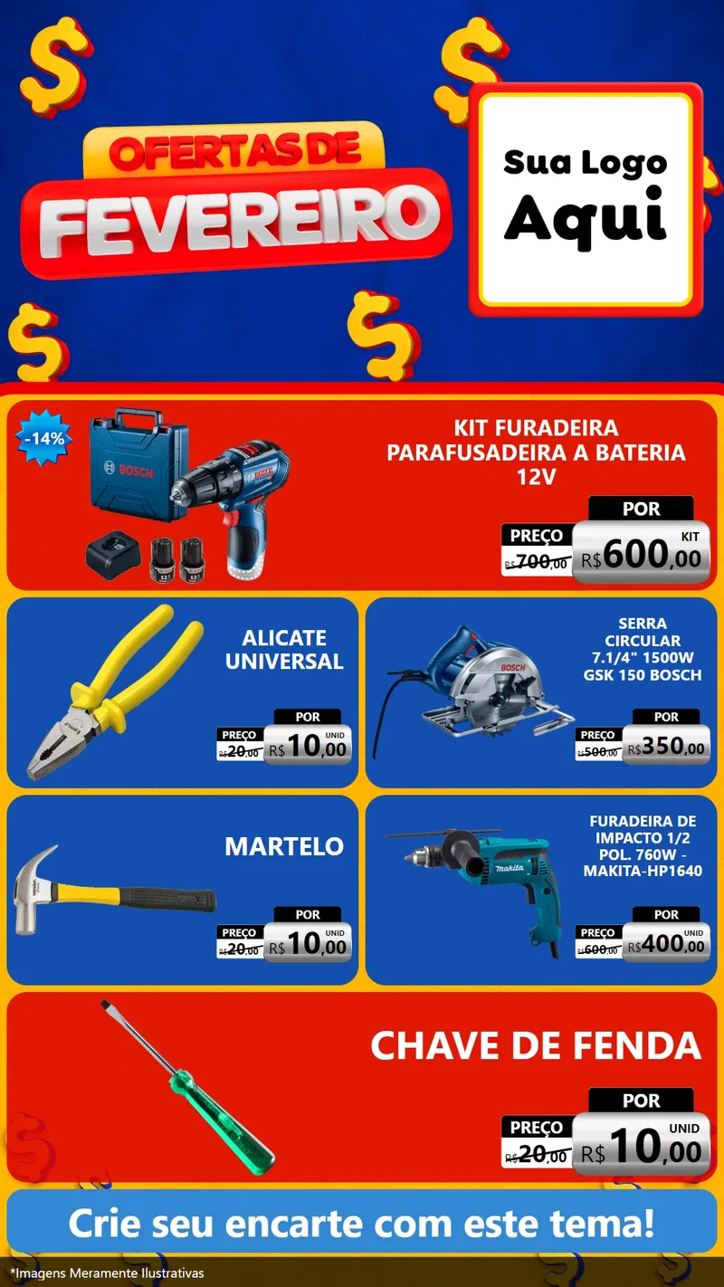 Modelo de TV para TV Vertical com o tema Ofertas de Fevereiro para Maquinas e Ferramentas