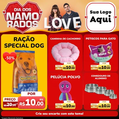 Modelo de Rede Social para Feed Facebook com o tema Dia dos Namorados para Pet Shop